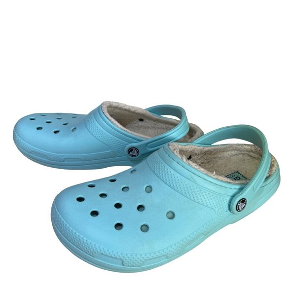 CROCS‎ Unisex 203591 Faux Fur Lined Turquoise Slip On Shoes Clogs Size M-9/W-11 - Picture 5 of 10